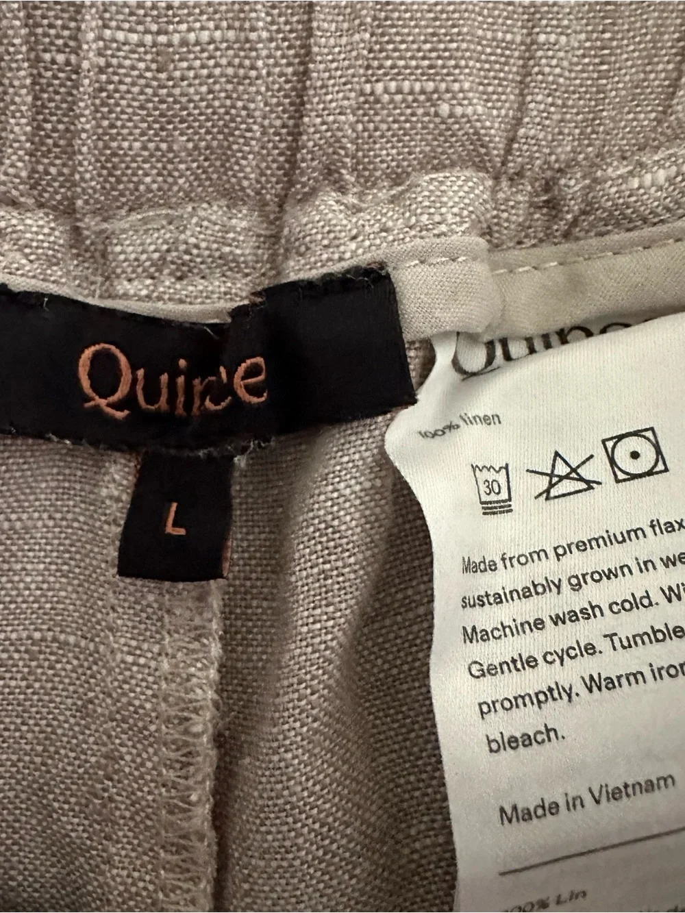 Quince Viral Wide-Leg Drawstring Light Taupe size L 100% Linen